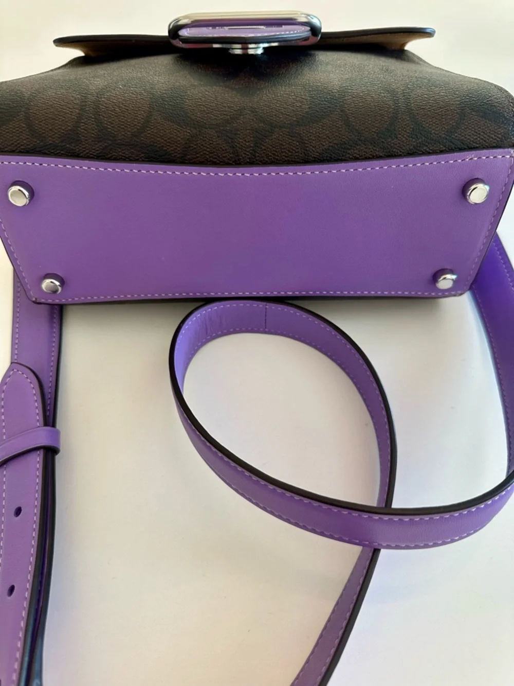 New COACH OUTLET Morgan Top Handle Satchel Purple 2way Hand Bag Shoulder rare - Picture 2 of 7